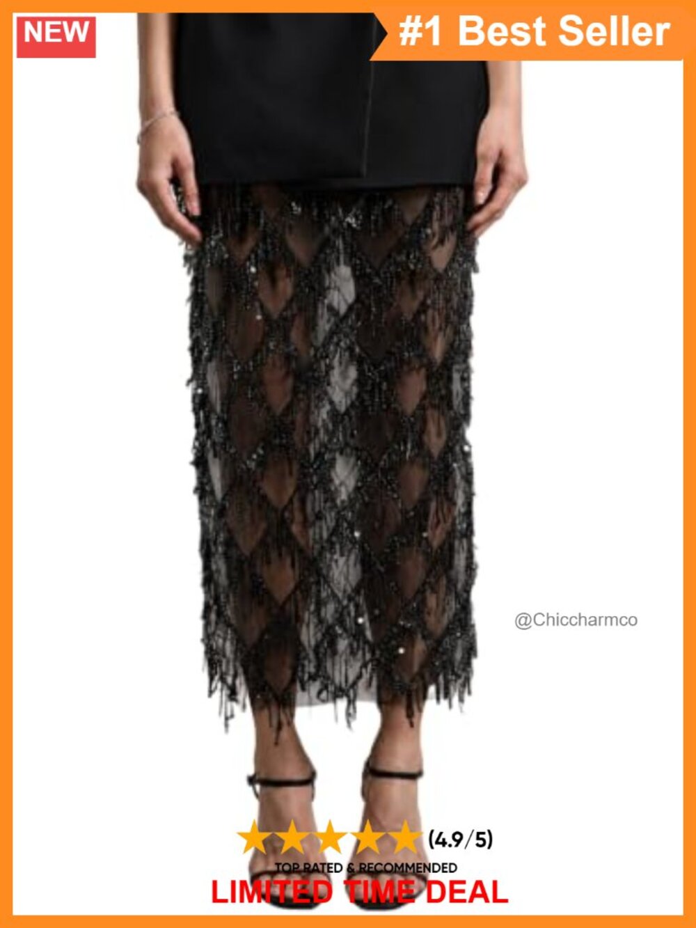 Sequin Fringe Midi Pencil Skirt Sheer Mesh Party Zip Up